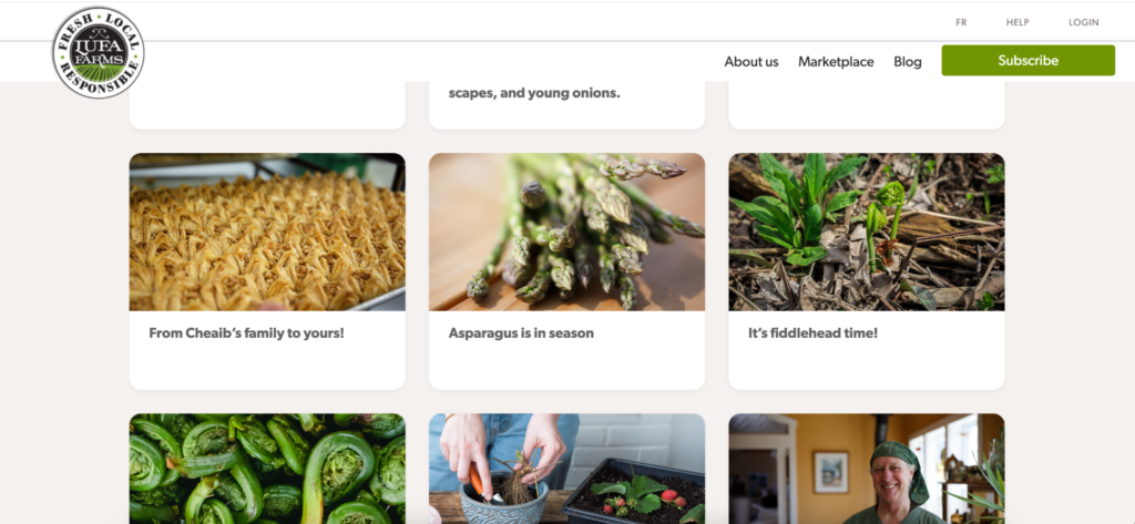 Screenshot of Lufa Farms blog posts page