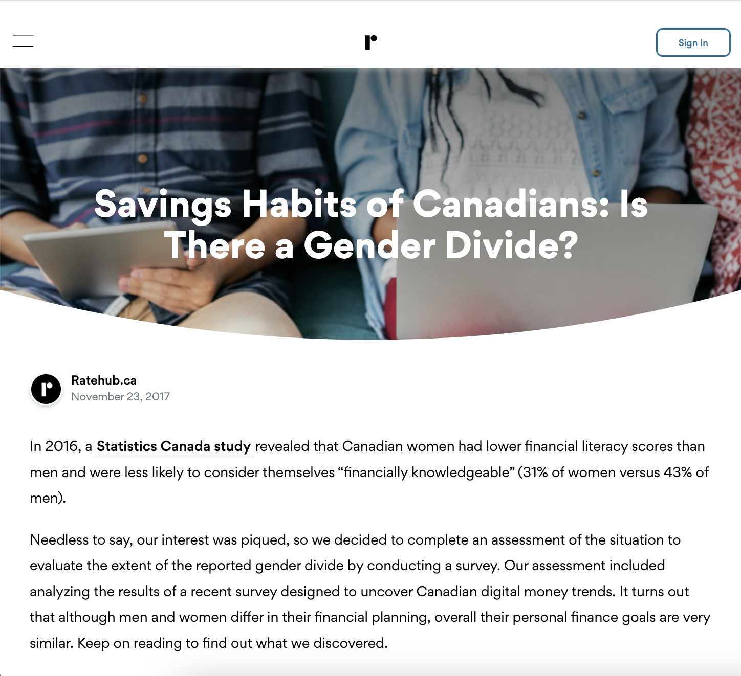 Screenshot of a survey on canadian's savings habits