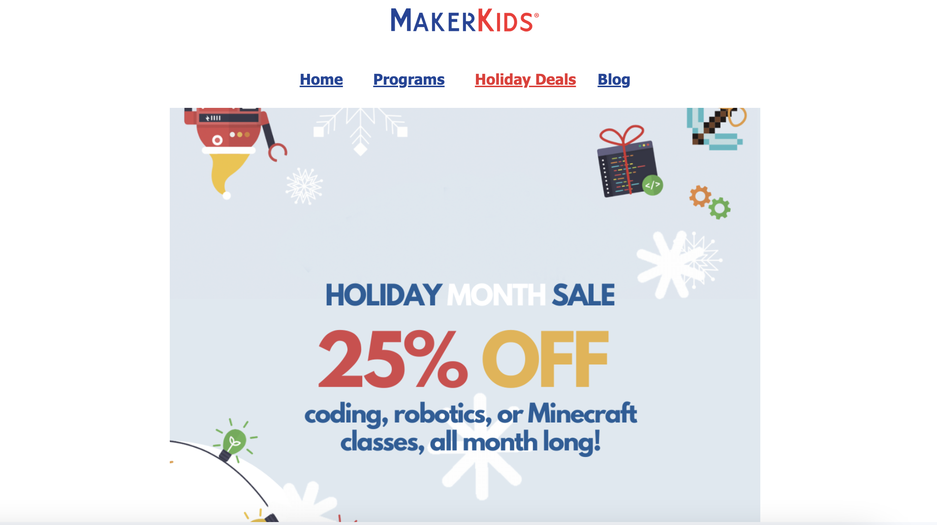 Screenshot of promo email Makerkids